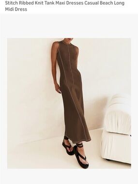 Brown Ribbed Tank Maxi Dress